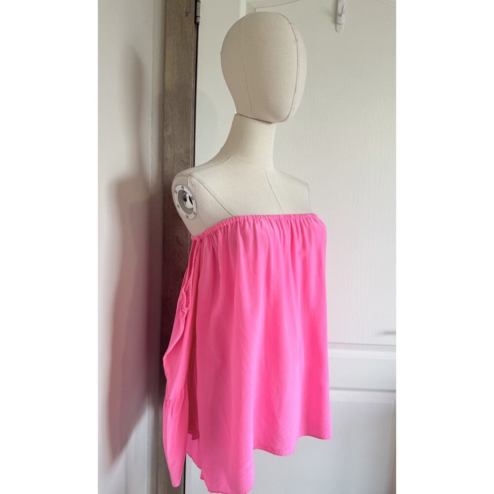 Lilly Pulitzer Size Large Sanilla Top 100% Silk Off the Shoulder Blouse Hot Pink - Picture 4 of 13